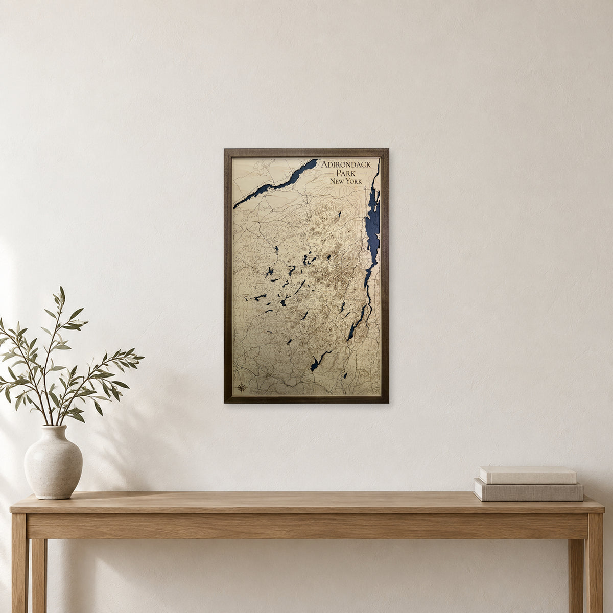Adirondack Park New York Topographic Wood Map — room mockup [MC20261006 q2270 fc75c0a55b33]