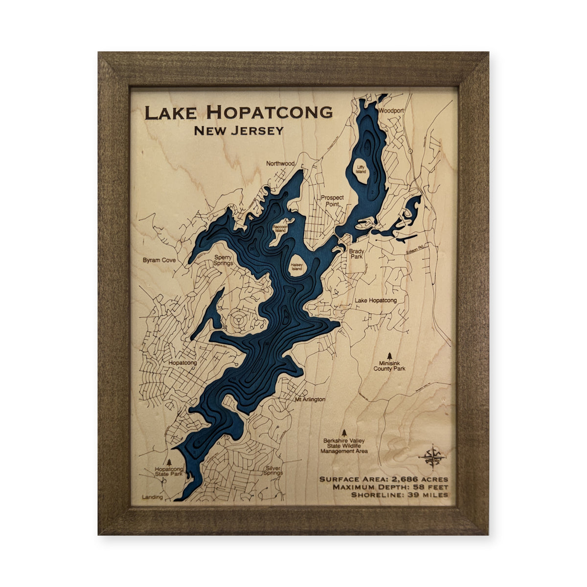Lake Hopatcong New Jersey Walnut Bold Plain Multilayer Wood Map — Multilayer water main photo [MC20261006 q2276 ceccd617732b]