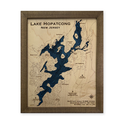 Lake Hopatcong New Jersey Walnut Bold Plain Multilayer Wood Map — Multilayer water main photo [MC20261006 q2276 ceccd617732b]