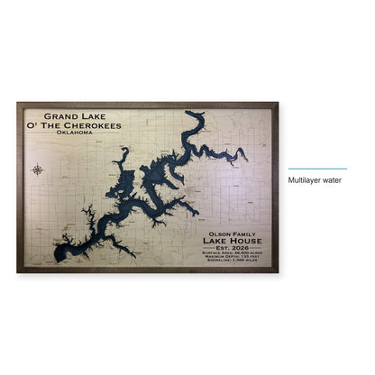 Grand Lake Oklahoma Olson Family Walnut Multilayer Wood Map — style-labeled photo [MC20261006 q2301 48f852059d34]