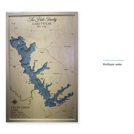 Cedar Creek Lake Texas Helt Multilayer Wood Map — style-labeled photo [MC20261006 q2323 4a77ecc78b6e]
