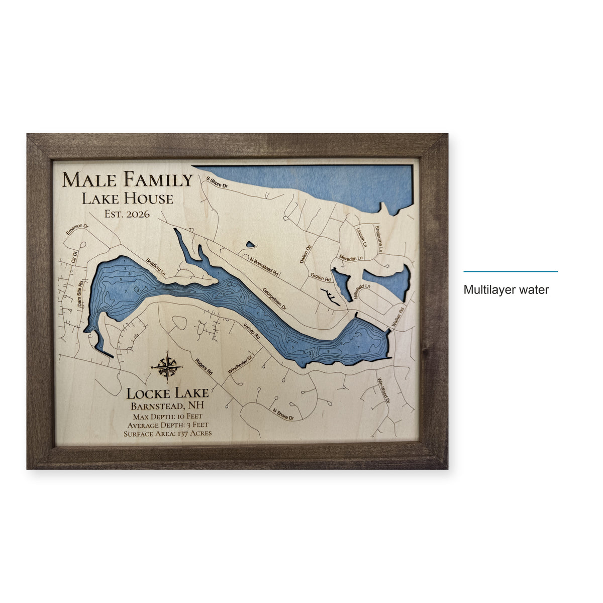 Locke Lake, Barnstead, New Hampshire Wood Map — style-labeled photo [MC20261006 q2336 45993e14f4aa]