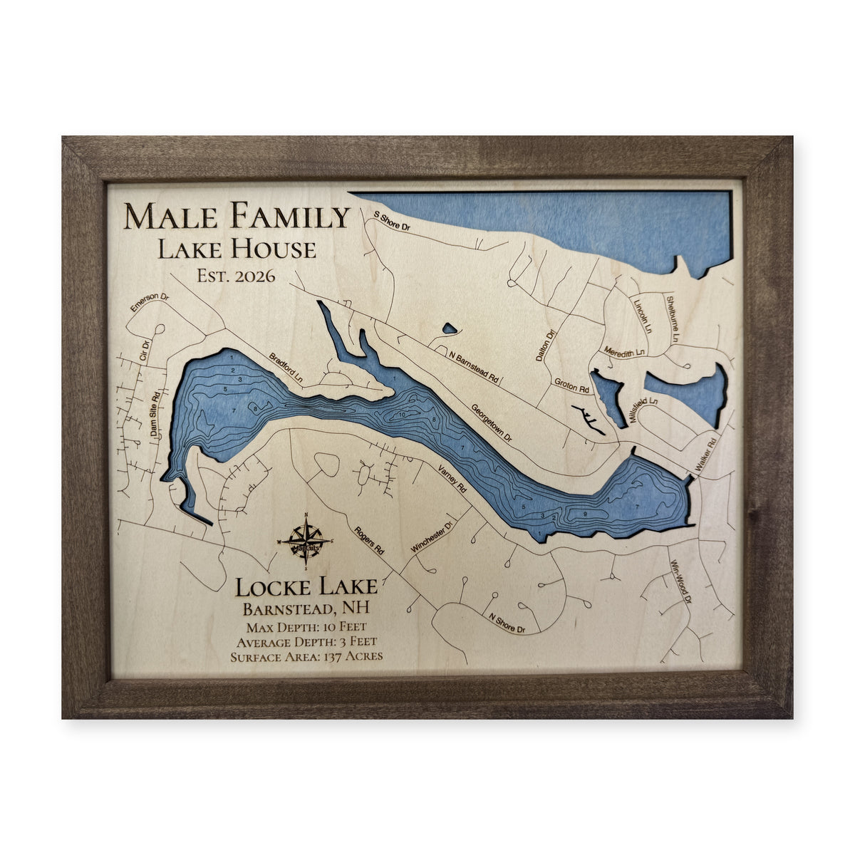 Locke Lake, Barnstead, New Hampshire Wood Map — plain-background photo [MC20261006 q2336 7029c57d1287]