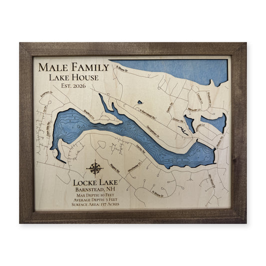 Locke Lake, Barnstead, New Hampshire Wood Map — plain-background photo [MC20261006 q2336 7029c57d1287]