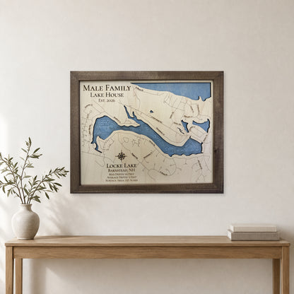 Locke Lake, Barnstead, New Hampshire Wood Map — room mockup [MC20261006 q2336 d1282d5c0c08]