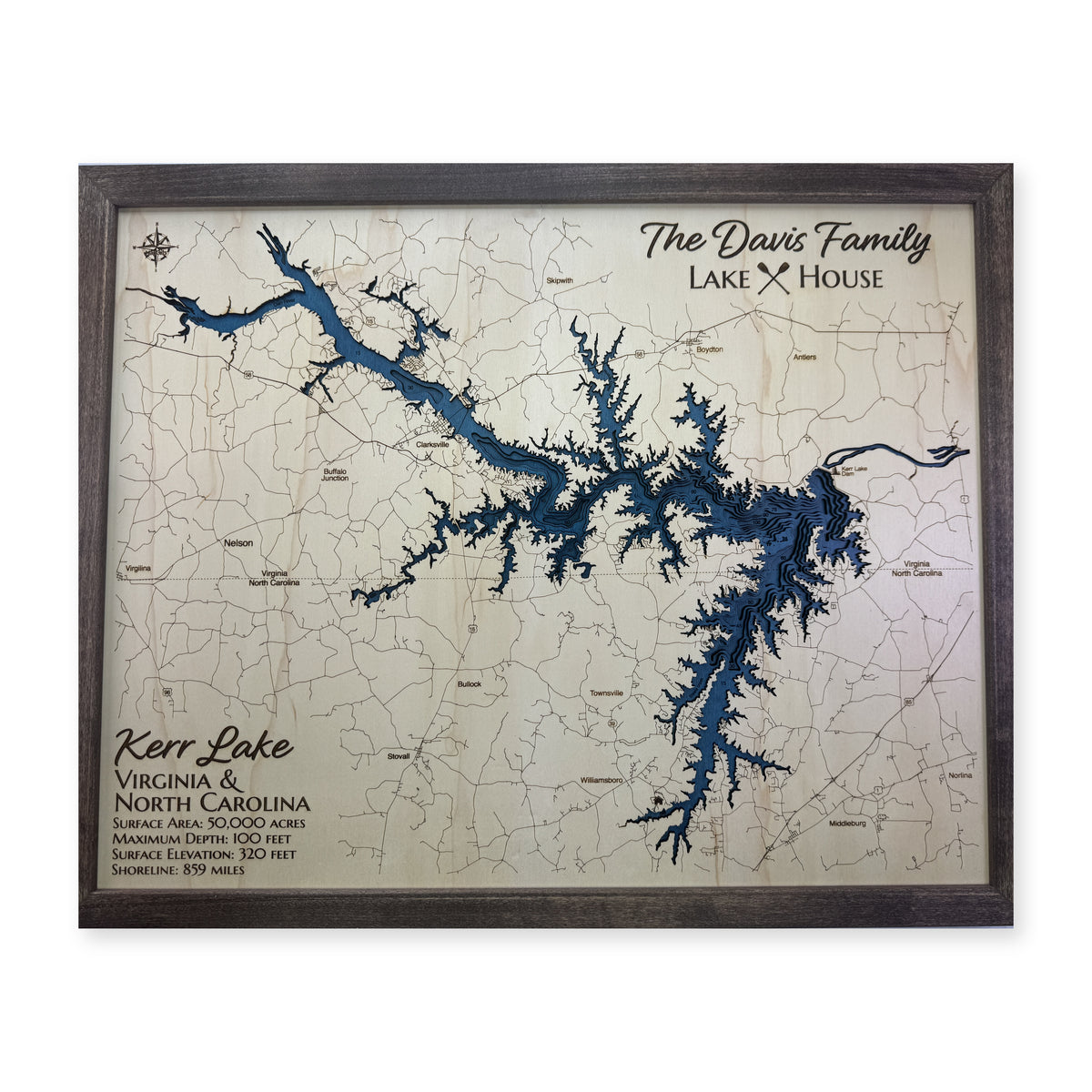 Kerr Lake Virginia North Carolina Davis Family Walnut Multilayer Wood Map — Multilayer water main photo [MC20261006 q2350 a7e069d5a679]