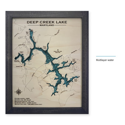 Deep Creek Lake Maryland Charcoal Plain Multilayer Wood Map — style-labeled photo [MC20261006 q2368 56b0620a4567]