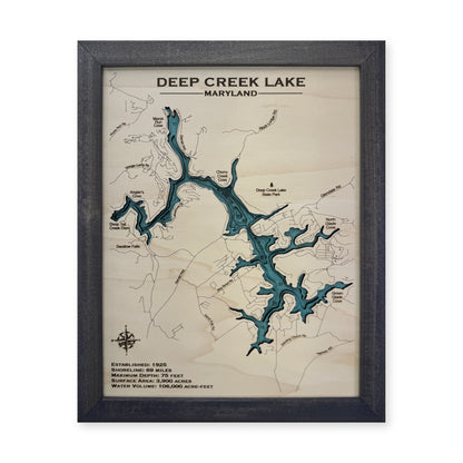 Deep Creek Lake Maryland Charcoal Plain Multilayer Wood Map — Multilayer water main photo [MC20261006 q2368 72bf2b0c6cdf]