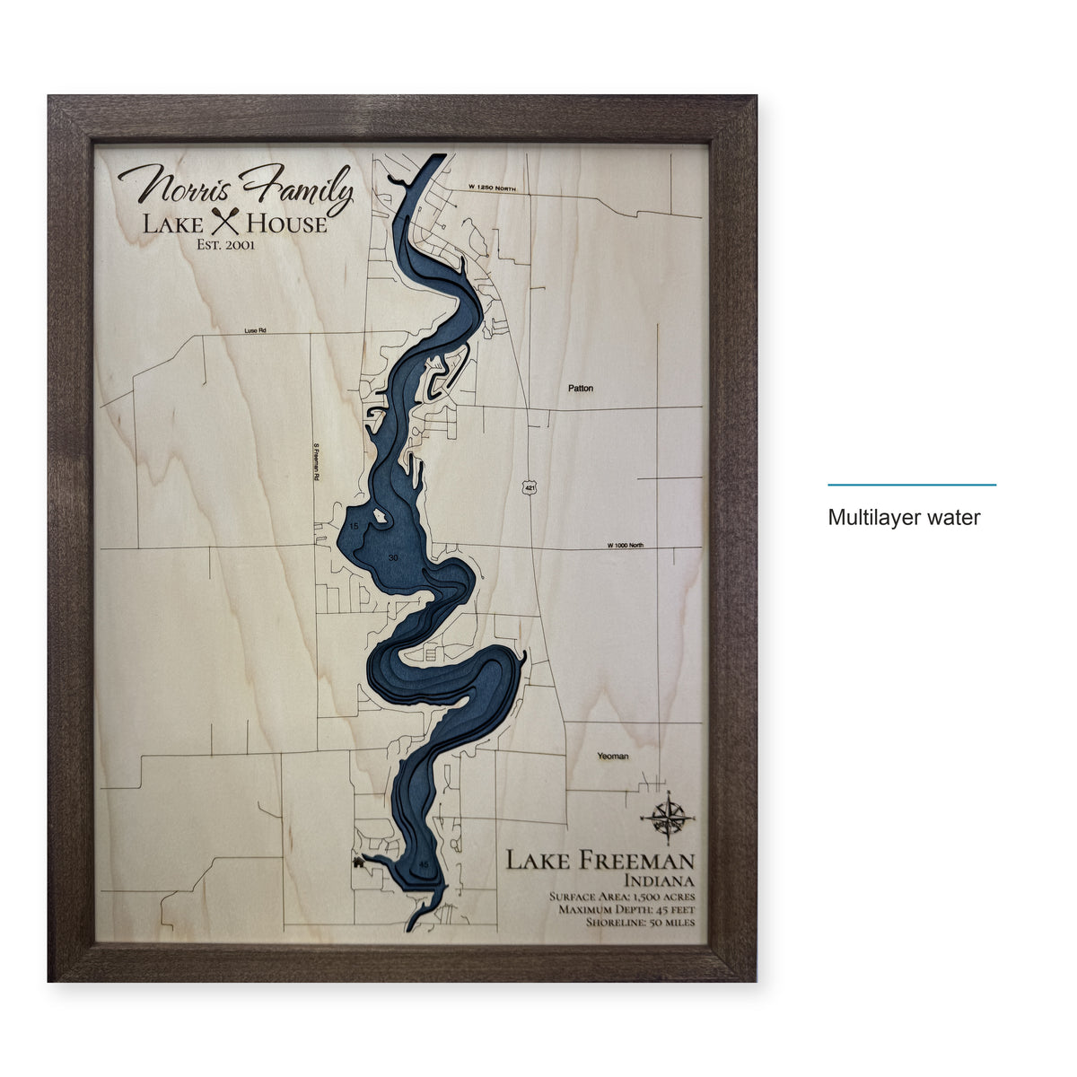 Lake Freeman, Indiana Wood Map — style-labeled photo [MC20261006 q2380 01e1e305852a]