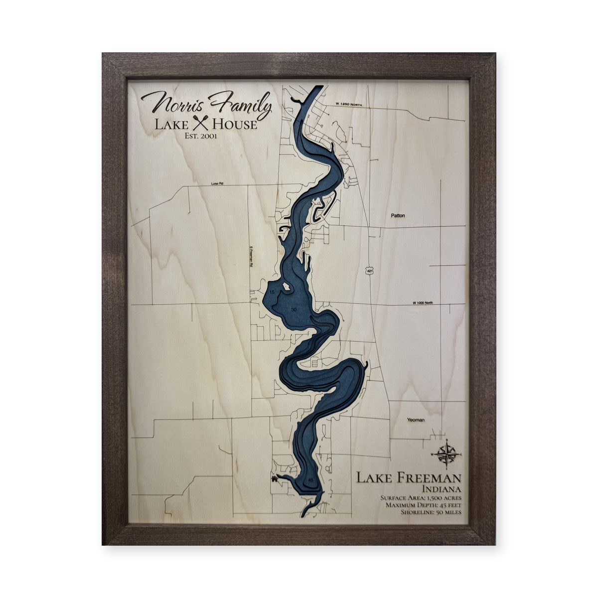 Lake Freeman, Indiana Wood Map — plain-background photo [MC20261006 q2380 25987c38a606]