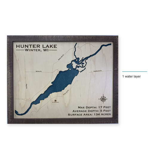 Hunter Lake, Winter, Wisconsin Wood Map — style-labeled photo [MC20261006 q2384 af9517273fc7]