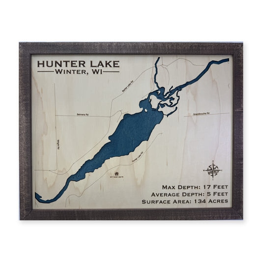 Hunter Lake, Winter, Wisconsin Wood Map — plain-background photo [MC20261006 q2384 49d9561d1d71]