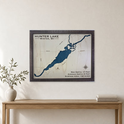 Hunter Lake, Winter, Wisconsin Wood Map — room mockup [MC20261006 q2384 83a13046cc3f]