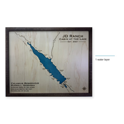 Calamus Reservoir, Burwell, Nebraska Wood Map — style-labeled photo [MC20261006 q2392 6456eed1d82d]