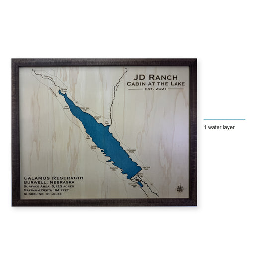 Calamus Reservoir, Burwell, Nebraska Wood Map — style-labeled photo [MC20261006 q2392 6456eed1d82d]