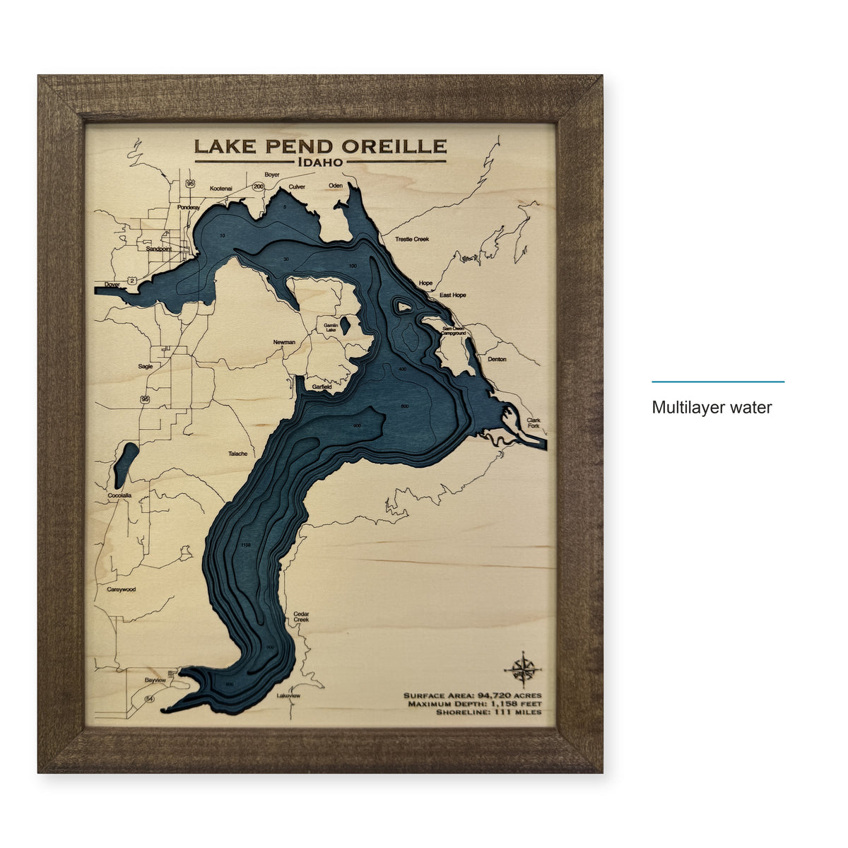 Lake Pend Oreille Idaho Multilayer Wood Map — style-labeled photo [MC20261006 q2394 0fd4fdb1af8b]