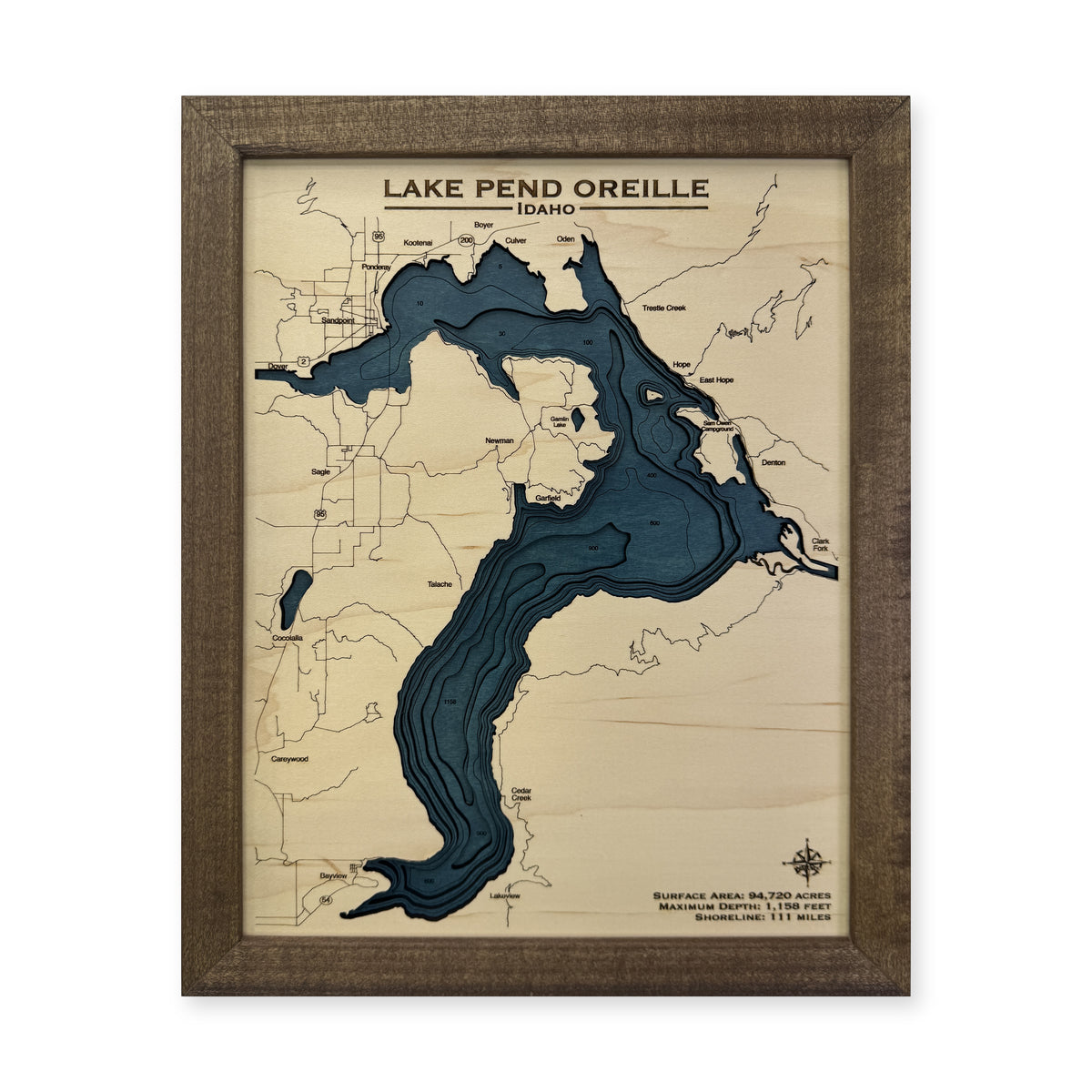 Lake Pend Oreille Idaho Multilayer Wood Map — Multilayer water main photo [MC20261006 q2394 18c61ef60845]