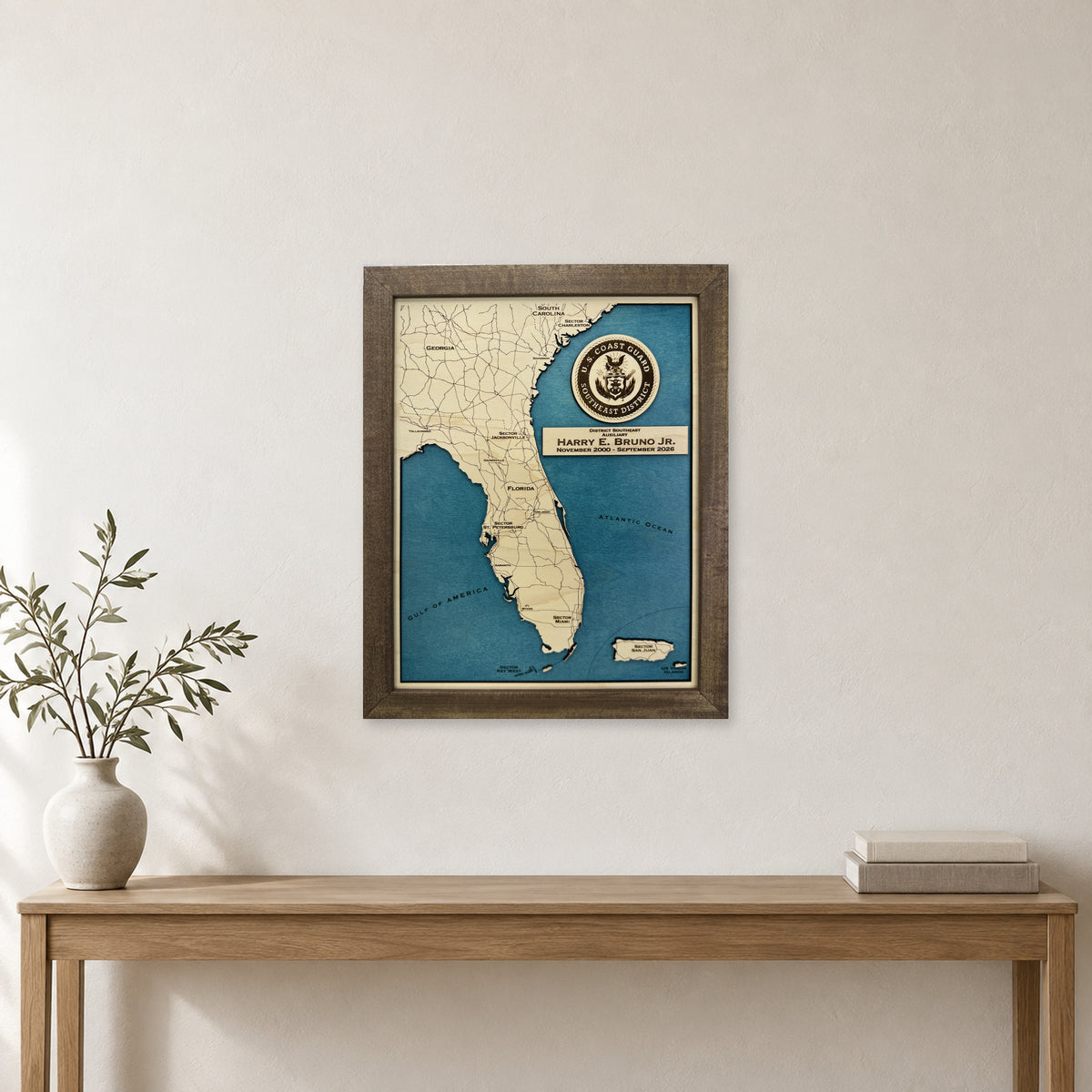 Florida Coast Guard Harry Bruno Wood Map — room mockup [MC20261006 q2402 f66198271006]