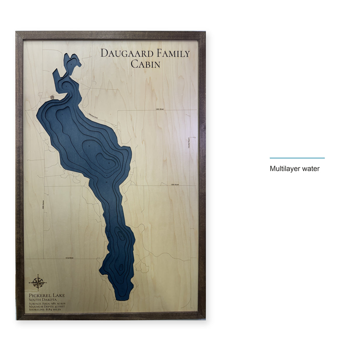 Pickerel Lake, South Dakota Wood Map — style-labeled photo [MC20261006 q2406 0e20f3c81013]