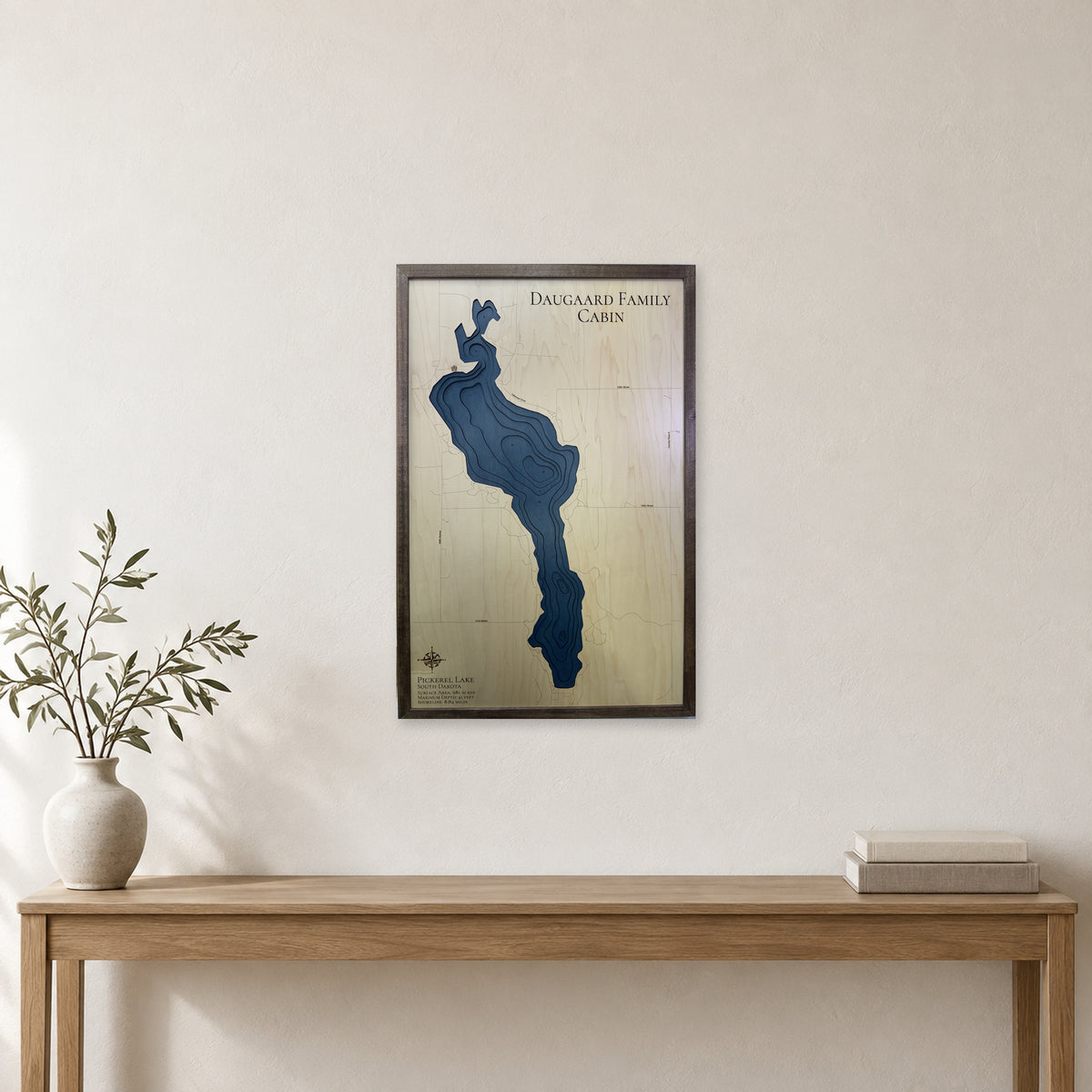 Pickerel Lake, South Dakota Wood Map — room mockup [MC20261006 q2406 6e8a664f3928]