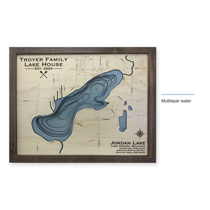 Jordan Lake, Lake Odessa, Michigan Wood Map — style-labeled photo [MC20261006 q2427 8fa761f46387]