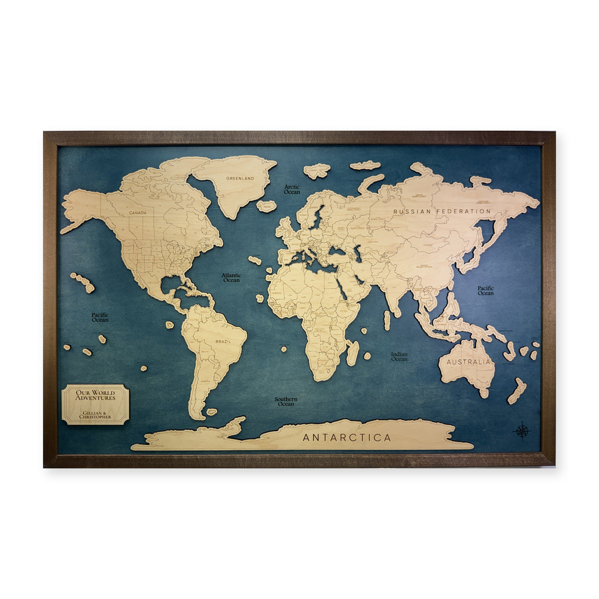 World Travel Wood Map Gillian and Christopher — Raised-land travel map main photo [MC20261006 q2444 41394b7779c9]