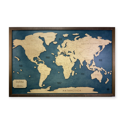 World Travel Wood Map Gillian and Christopher — Raised-land travel map main photo [MC20261006 q2444 41394b7779c9]
