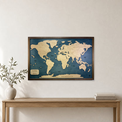 World Travel Wood Map Gillian and Christopher — room mockup [MC20261006 q2444 d4d1ff4e97fd]