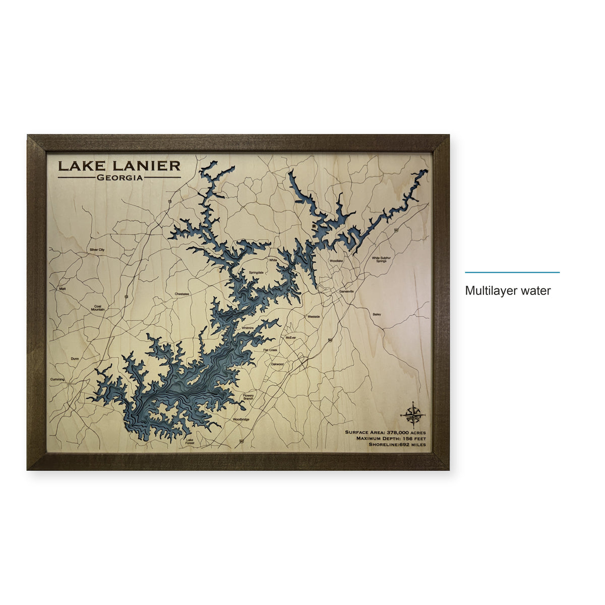 Lake Lanier Georgia Walnut Square Plain Multilayer Wood Map — style-labeled photo [MC20261006 q2448 8abdc70521b9]