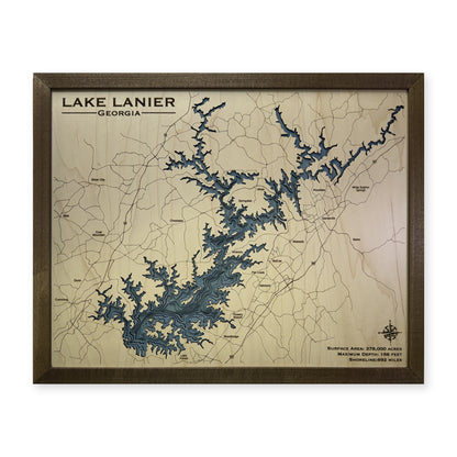 Lake Lanier Georgia Walnut Square Plain Multilayer Wood Map — Multilayer water main photo [MC20261006 q2448 9fc2fe2a52ff]