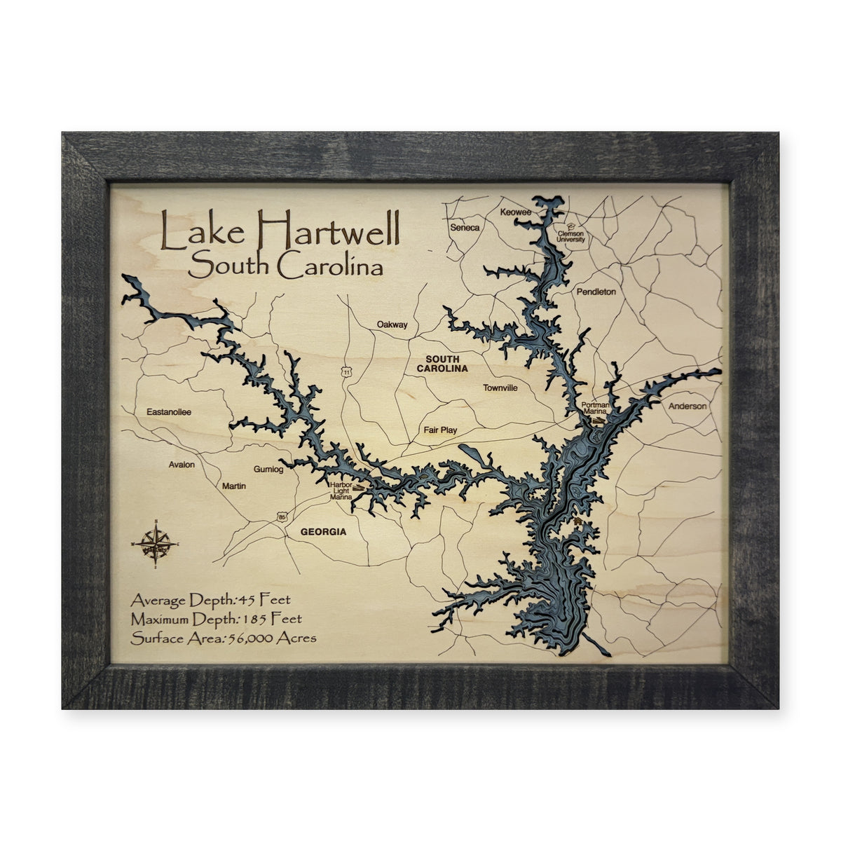 Lake Hartwell South Carolina Charcoal Script Multilayer Wood Map — Multilayer water main photo [MC20261006 q2452 a83281008c39]