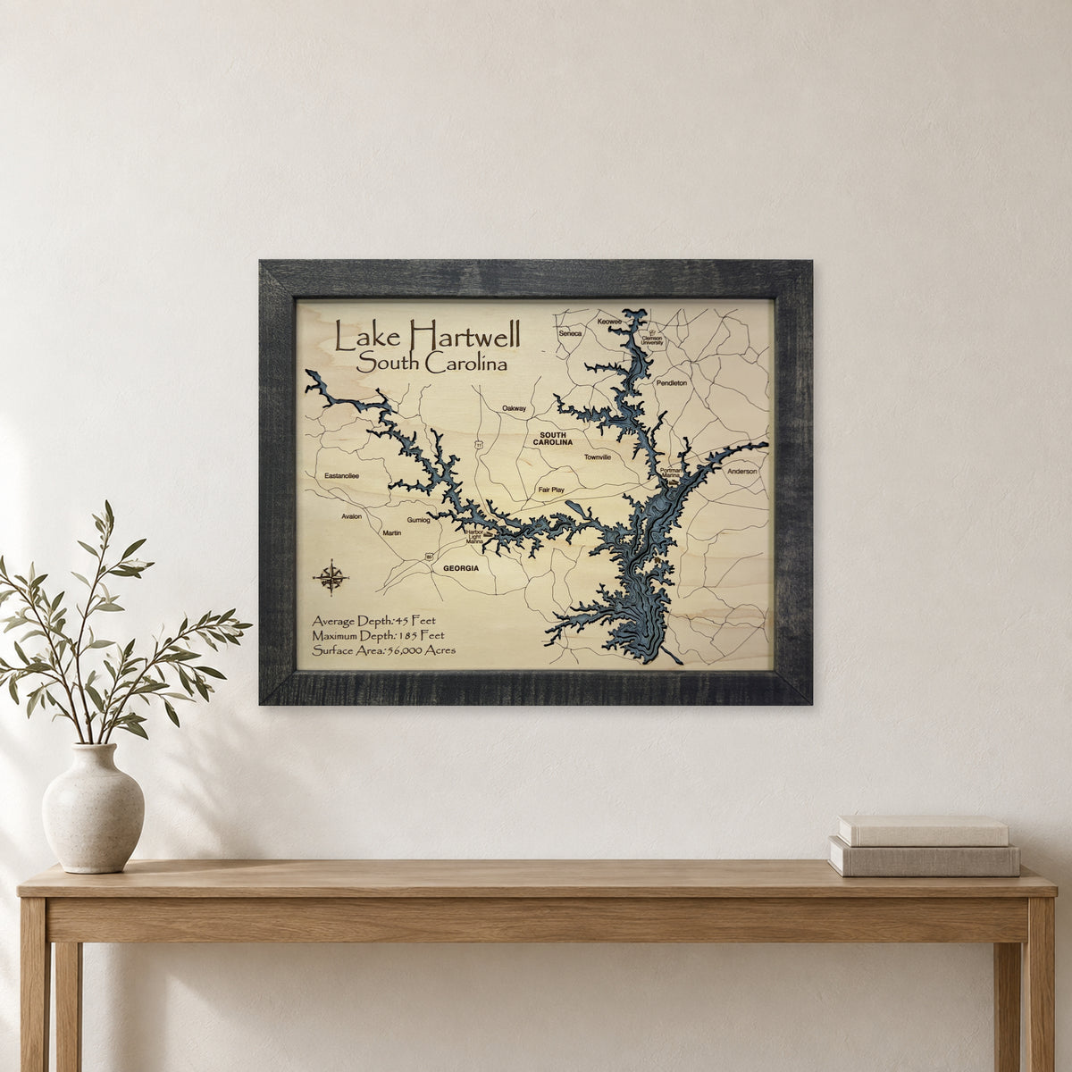 Lake Hartwell South Carolina Charcoal Script Multilayer Wood Map — room mockup [MC20261006 q2452 2b9127befa5a]