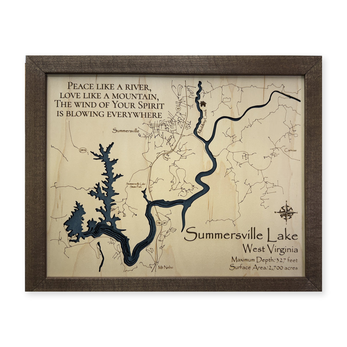 Summersville Lake, West Virginia Wood Map — plain-background photo [MC20261006 q2454 40e1dba445eb]