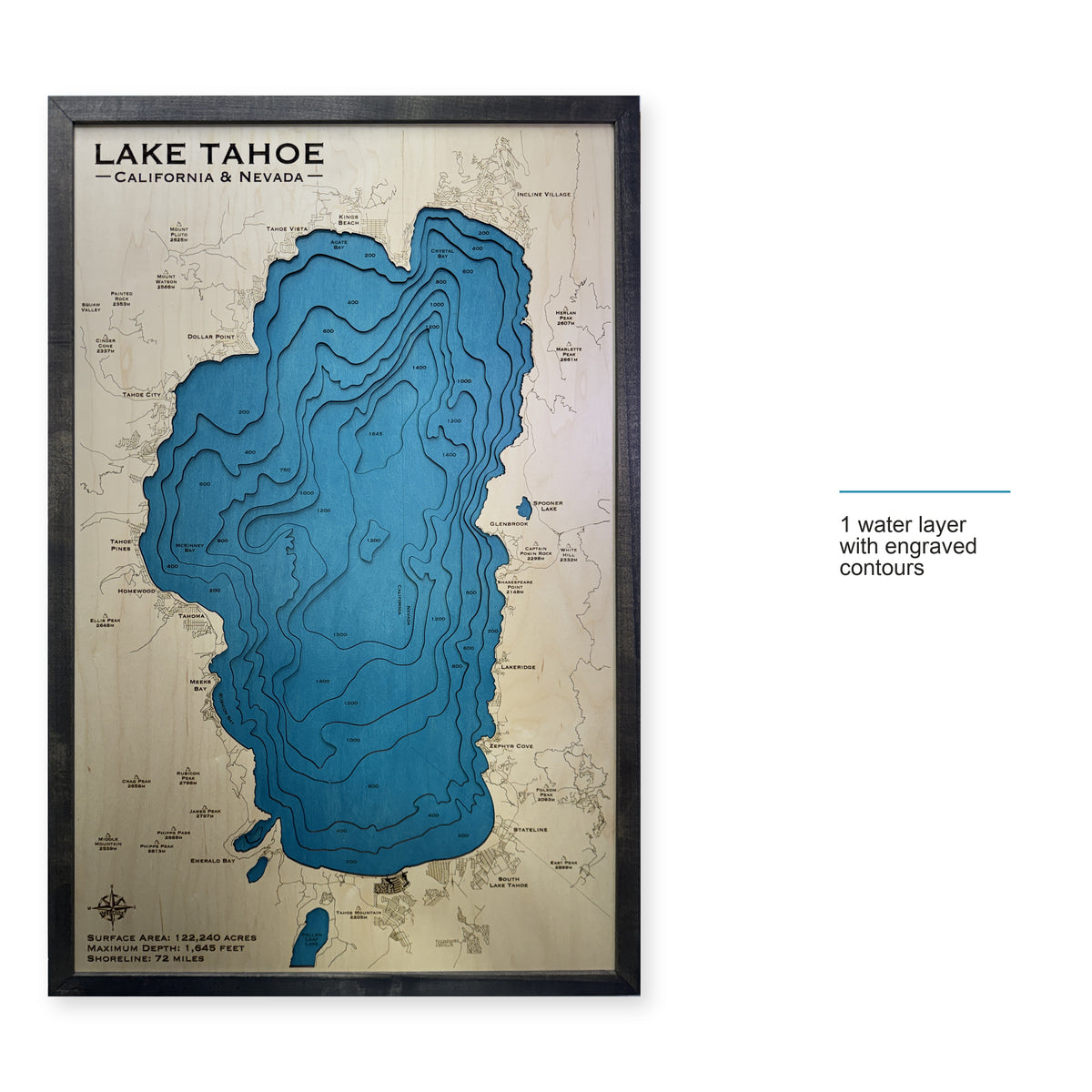 Lake Tahoe California Nevada Charcoal Single Water Layer Engraved Contours Wood Map — style-labeled photo [MC20261006 q2455 fb0b2e8be5b3]