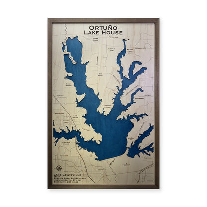 Lake Lewisville Texas Ortuno Lake House Single Water Layer Wood Map — 1 water layer main photo [MC20261006 q2469 f21073160b5e]
