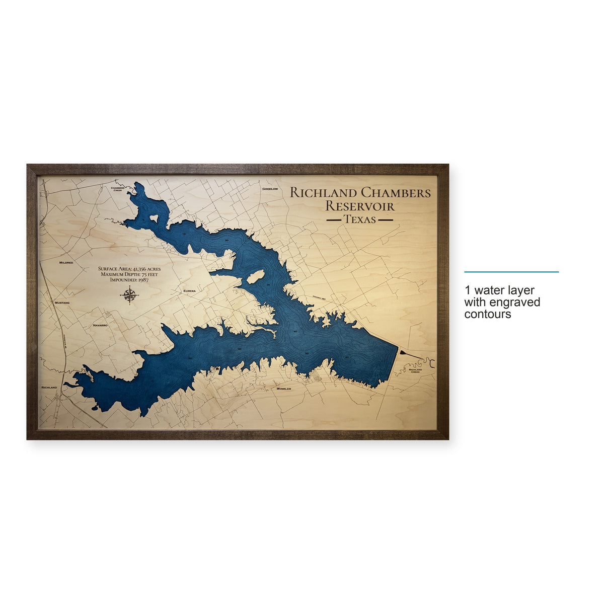 Richland Chambers Reservoir, Texas Wood Map — style-labeled photo [MC20261006 q2481 eed14e566648]