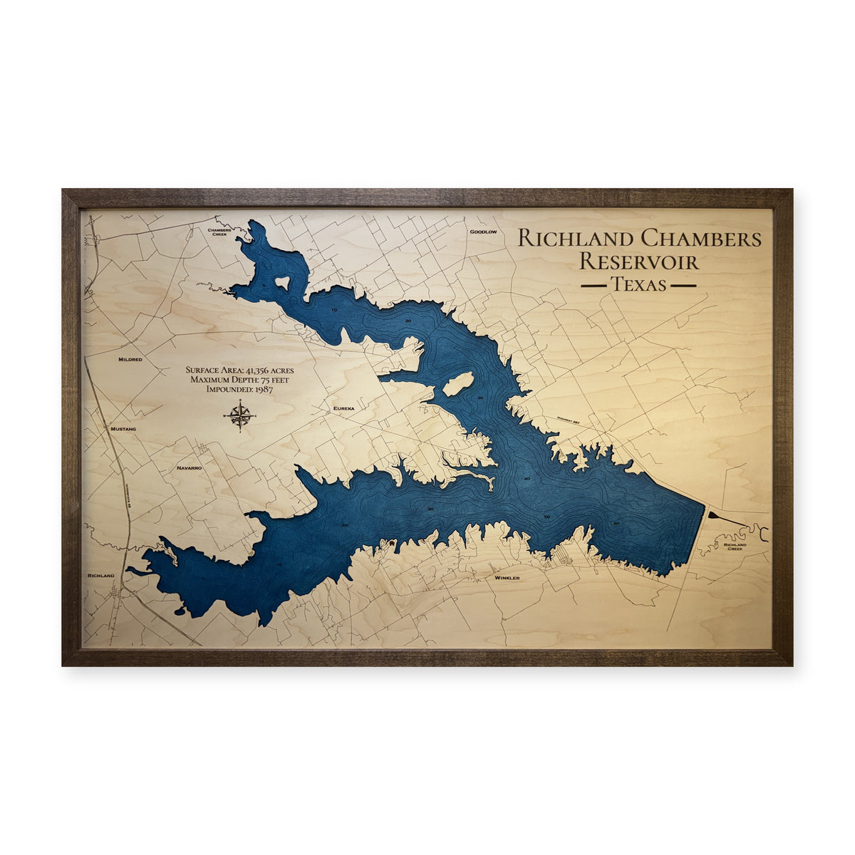 Richland Chambers Reservoir, Texas Wood Map — plain-background photo [MC20261006 q2481 9ec9e4ba3367]