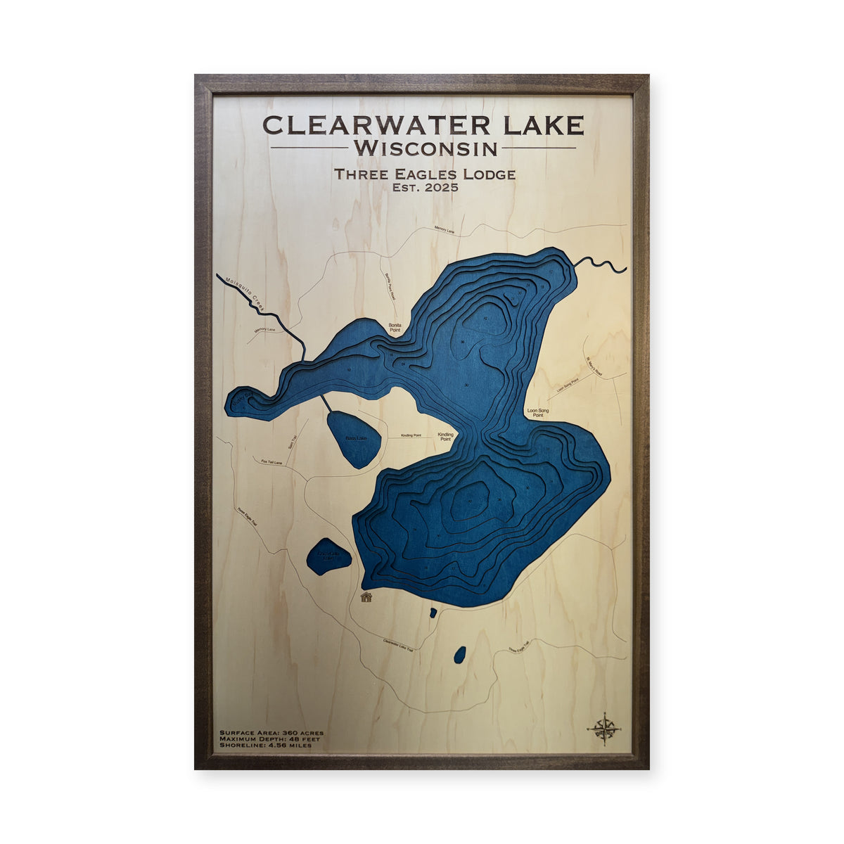 Clearwater Lake, Wisconsin Wood Map — plain-background photo [MC20261006 q2491 560fac98725a]