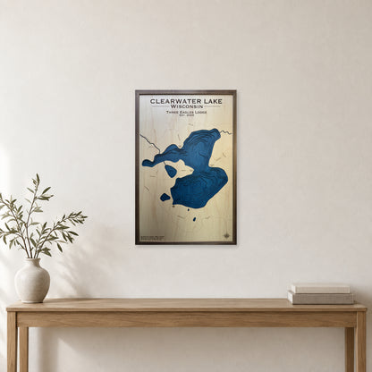 Clearwater Lake, Wisconsin Wood Map — room mockup [MC20261006 q2491 e65f26887d3c]