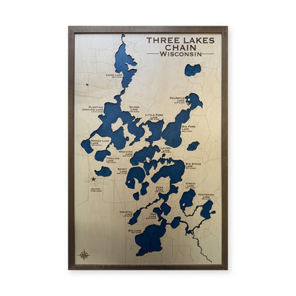 Three Lakes Chain, Wisconsin Wood Map — plain-background photo [MC20261006 q2492 bcdd94e04648]