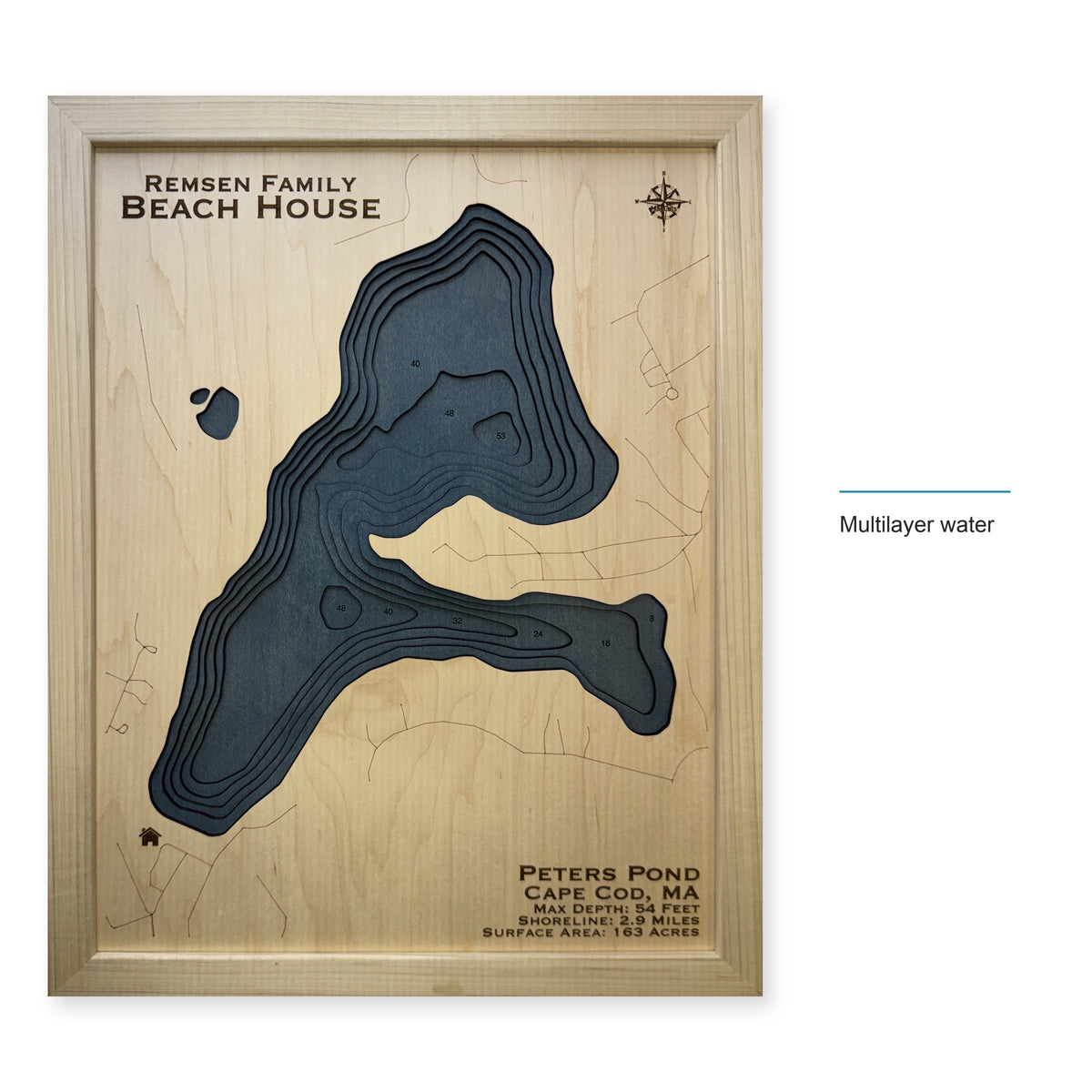 Peters Pond, Cape Cod, Massachusetts Wood Map — style-labeled photo [MC20261006 q2499 ddc6921870b0]