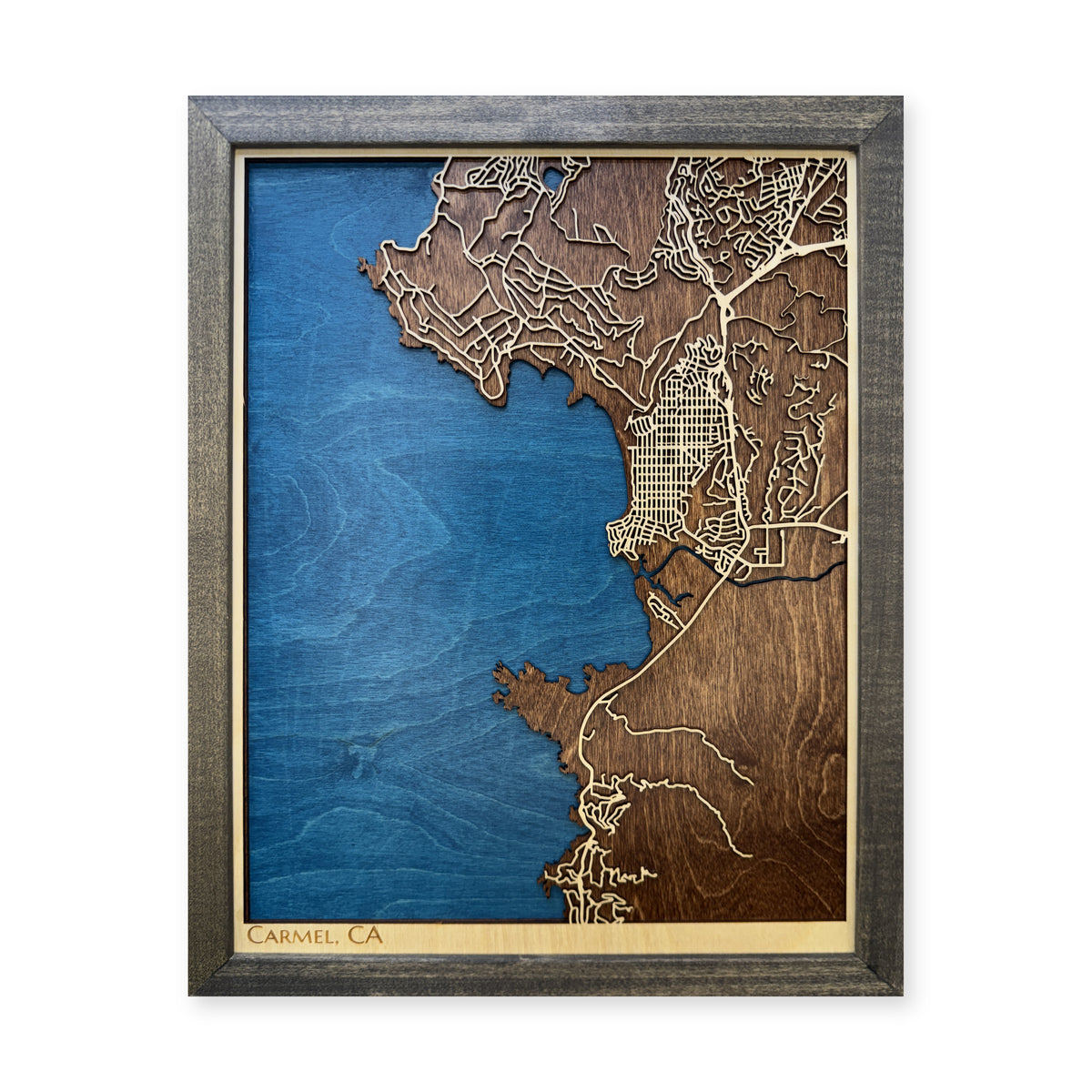Carmel, California Wood City Map — plain-background photo [MC20261006 q2500 372592bf2ea9]