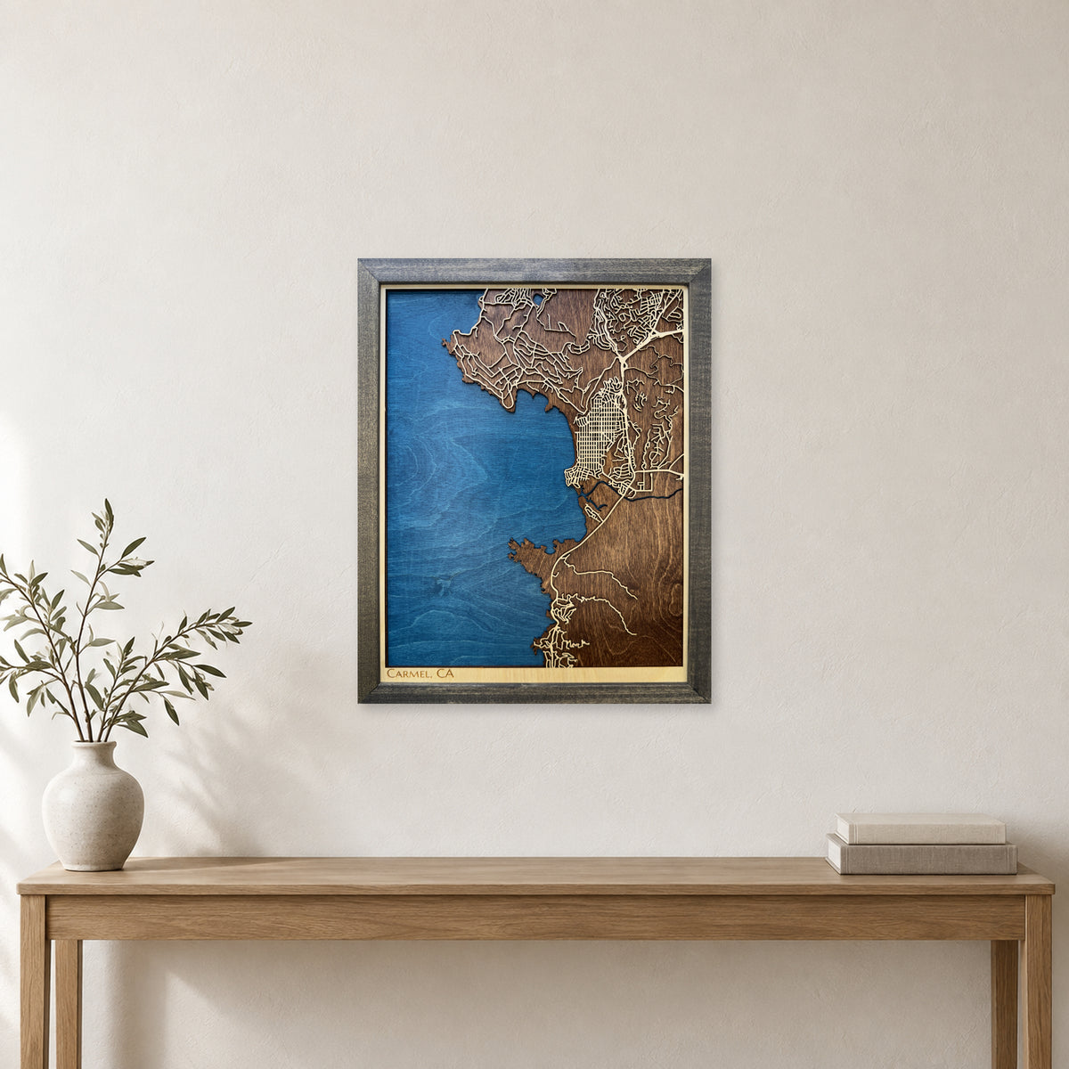 Carmel, California Wood City Map — room mockup [MC20261006 q2500 f210cdafa9f6]