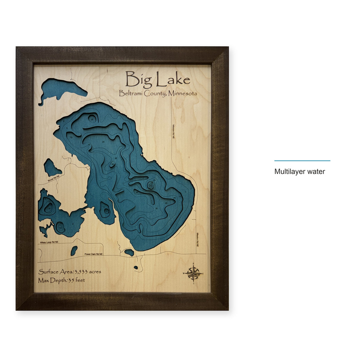 Big Lake Beltrami County Minnesota Multilayer Wood Map — style-labeled photo [MC20261006 q2510 ef3c1a6ed343]