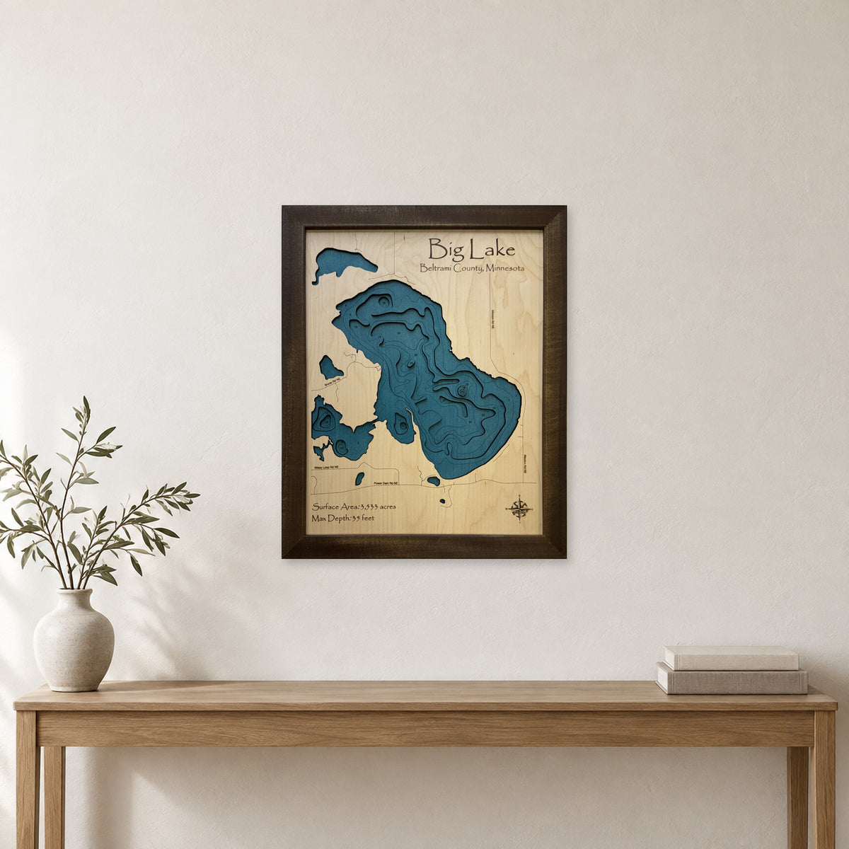 Big Lake Beltrami County Minnesota Multilayer Wood Map — room mockup [MC20261006 q2510 1b898019ad7a]