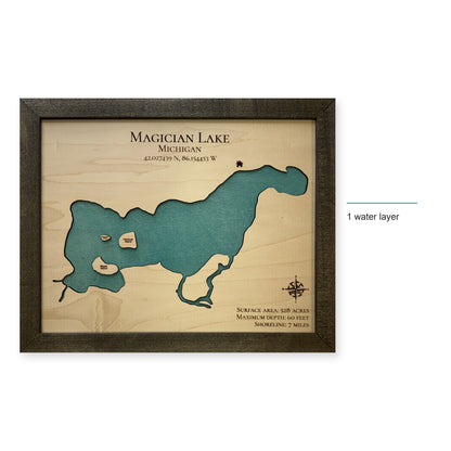 Magician Lake, Michigan Wood Map — style-labeled photo [MC20261006 q2512 1bb034b57cc5]