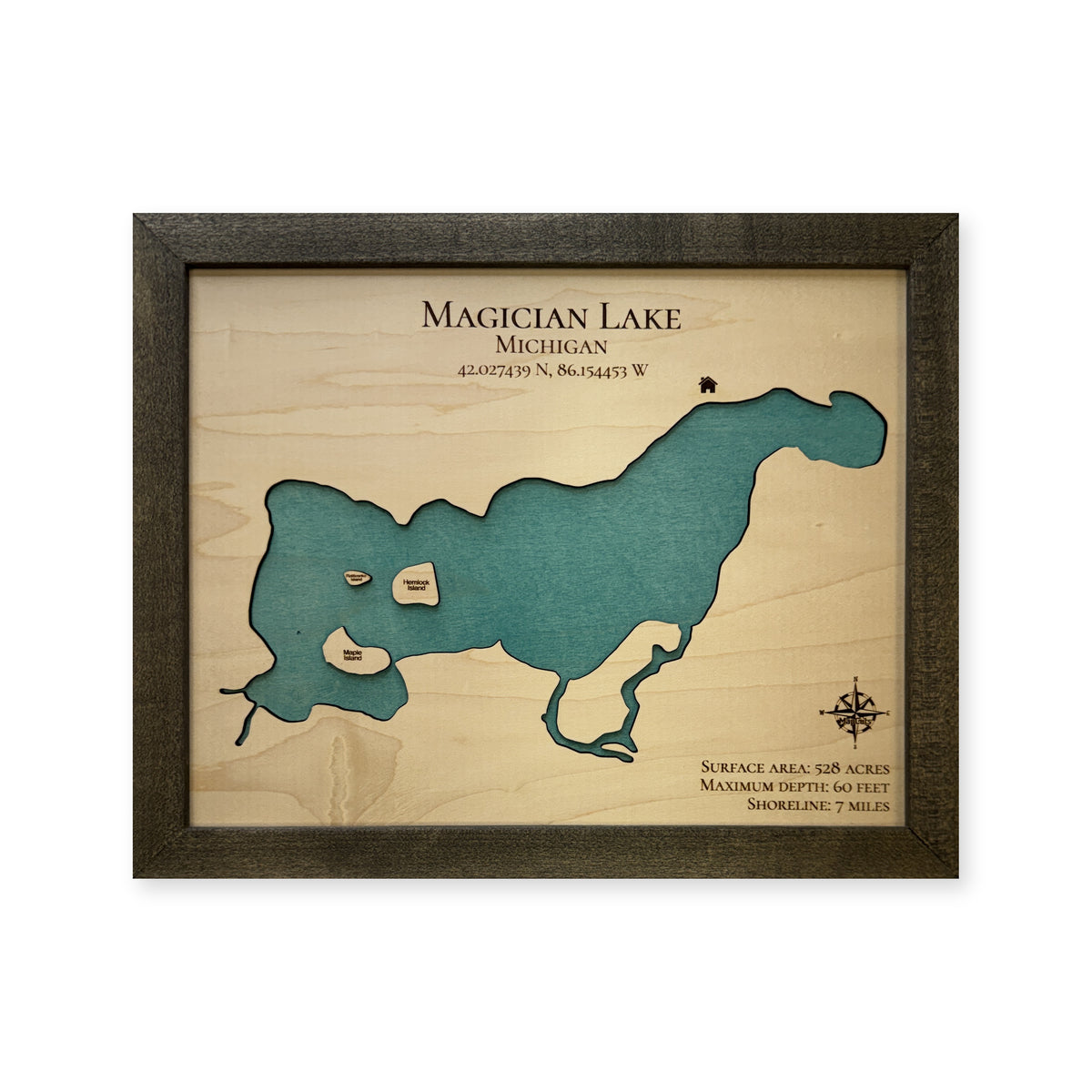 Magician Lake, Michigan Wood Map — plain-background photo [MC20261006 q2512 2f3570ad22b4]