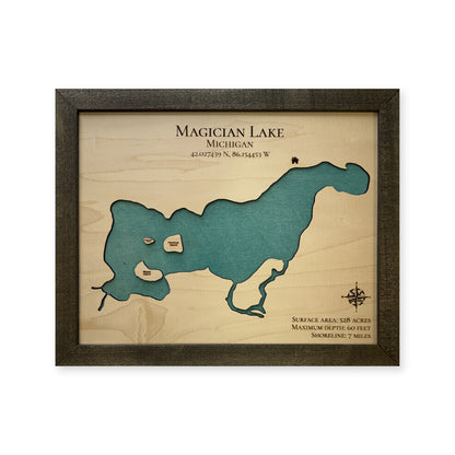 Magician Lake, Michigan Wood Map — plain-background photo [MC20261006 q2512 2f3570ad22b4]
