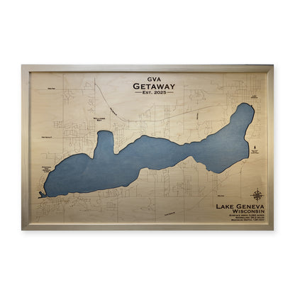 Lake Geneva Wisconsin GVA Getaway Natural Single Water Layer Wood Map — 1 water layer main photo [MC20261006 q2524 93dc74306463]