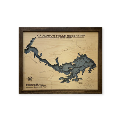 Cauldron Falls Reservoir, Crivitz, Wisconsin Wood Map — plain-background photo [MC20261006 q2530 a4b85cfb1a8d]